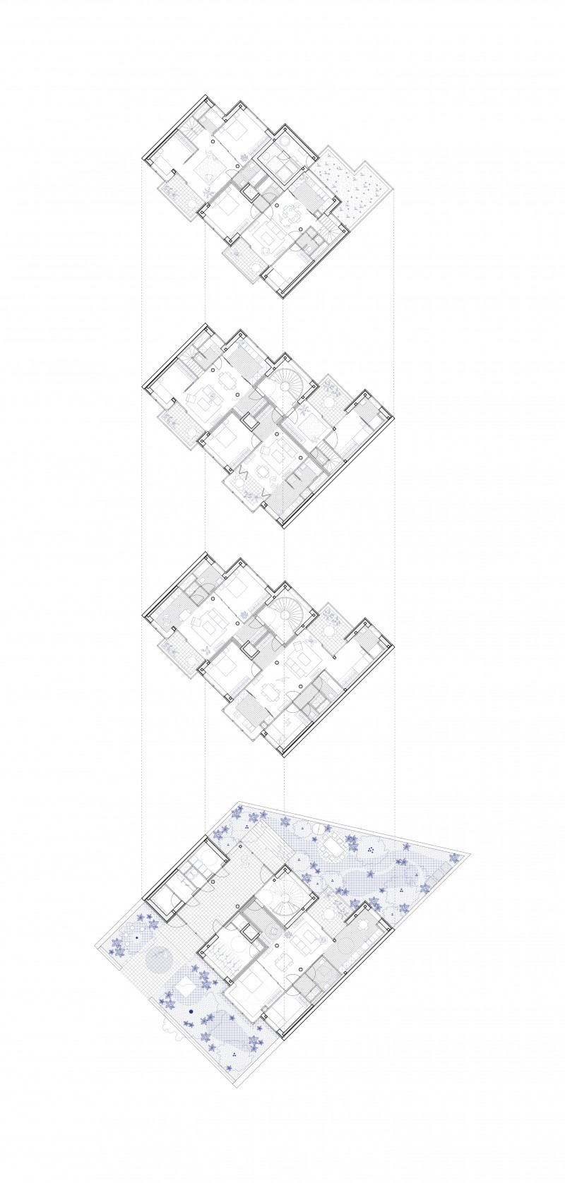 23(03) A SET OF APARTMENTS_GEOMETRALE_AXONOMETRIE_ECLATEE